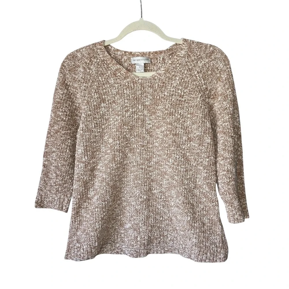 Christopher‎ and Banks Brown /White 100% Cotton Knit Sweater Women's Size  Large